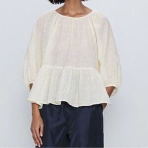 Zara Cream Polka Dot Relaxed Fit Summer Top XS/S